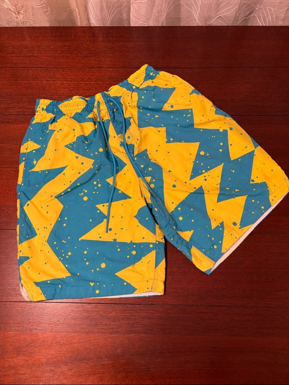 Jordan Light Blue and Yellow Geometric Swim Shorts Size L